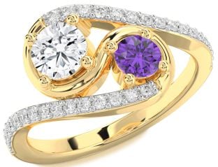 Diamond Gold Silver Round Two Stone Promise Ring