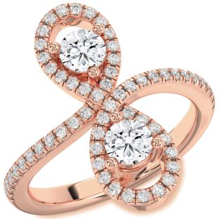 Diamond Rose Gold Infinity Round Two Stone Pave Ring