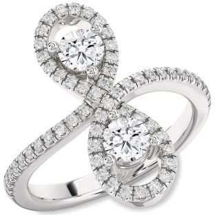 Diamond Platinum Infinity Round Two Stone Pave Ring