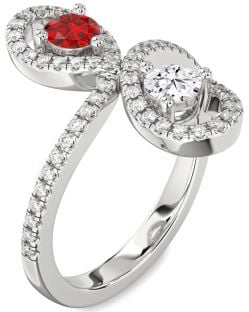 Diamond Platinum Infinity Round Two Stone Pave Promise Ring