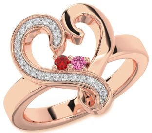 Diamond Rose Gold Silver Heart Two Stone Promise Ring