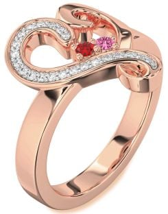 Diamond Rose Gold Heart Two Stone Promise Ring