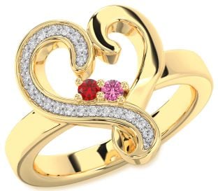 Diamond Gold Silver Heart Two Stone Promise Ring