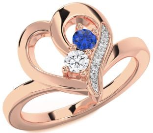 Diamond Rose Gold Silver Heart Two Stone Promise Ring