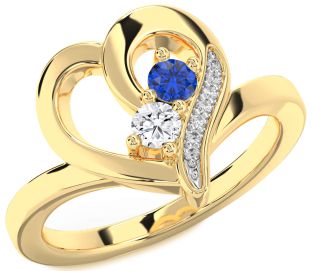 Diamond Gold Silver Heart Two Stone Promise Ring