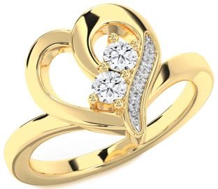 Diamond Gold Heart Two Stone Ring
