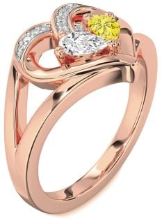 Diamond Rose Gold Heart Two Stone Promise Ring