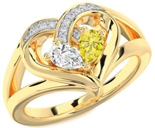 Diamond Gold Silver Heart Two Stone Promise Ring