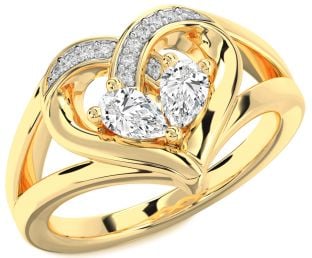 Diamond Gold Heart Two Stone Ring