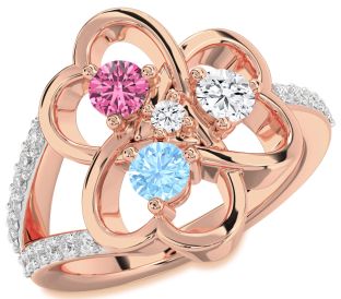 Diamond Rose Gold Shamrock Round Four Stone Mother's Ring