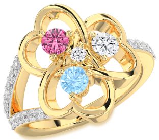 Diamond Gold Shamrock Round Four Stone Mother's Ring
