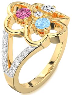 Diamond Gold Shamrock Round Four Stone Mother's Ring