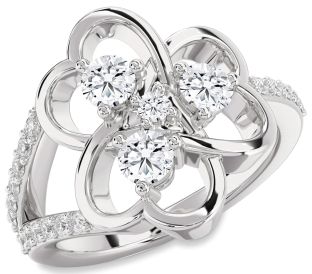 Diamond White Gold Trinity Knot Heart Round Four Stone Ring