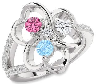Diamond Platinum Shamrock Round Four Stone Mother's Ring