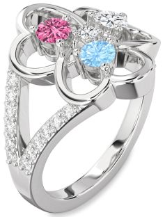 Diamond Platinum Shamrock Round Four Stone Mother's Ring