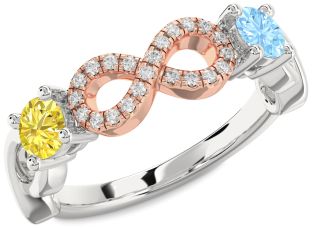 Diamond Silver & 10K Rose Gold Infinity Round Two Stone Promise Ring