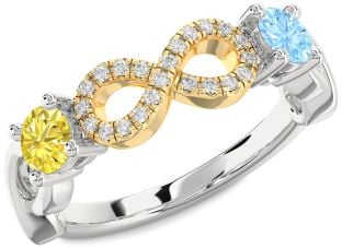 Diamond Silver & 10K gold Infinity Round Two Stone Promise Ring