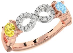 Diamond Rose Gold Silver Infinity Round Two Stone Promise Ring