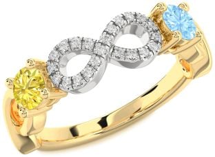 Diamond Platinum & Yellow Gold Infinity Round Two Stone Promise Ring