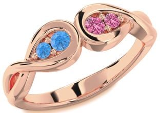 Rose Gold Silver Infinity Round Two Stone Promise Ring
