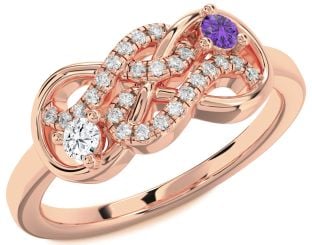 Diamond Rose Gold Silver Infinity Round Two Stone Promise Ring