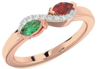 Diamond Rose Gold Silver Marquise Two Stone Promise Ring