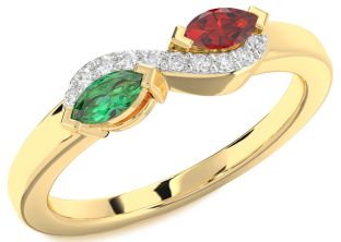 Diamond Gold Silver Marquise Two Stone Promise Ring