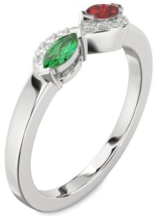 Diamond Platinum Marquise Two Stone Promise Ring