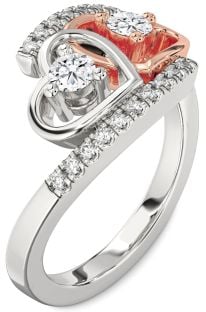 Diamond Platinum & Rose Gold Heart Two Stone Ring