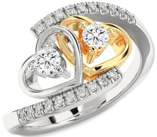 Diamond Platinum & Yellow Gold Heart Two Stone Ring