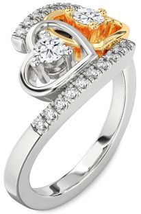 Diamond Silver & 10K gold Heart Two Stone Ring