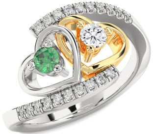 Diamond Silver & 10K gold Heart Two Stone Promise Ring