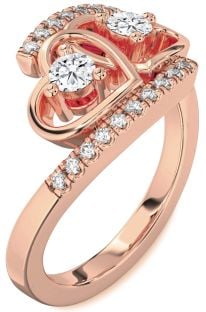 Diamond Rose Gold Heart Two Stone Ring