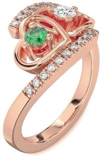 Diamond Rose Gold Heart Two Stone Promise Ring