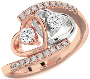 Diamond Platinum & Rose Gold Heart Two Stone Ring