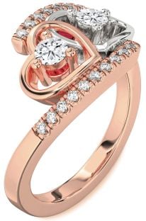 Diamond White Rose Gold Heart Two Stone Ring