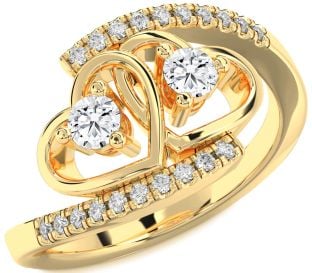 Diamond Gold Heart Two Stone Ring