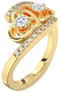 Diamond Gold Heart Two Stone Ring