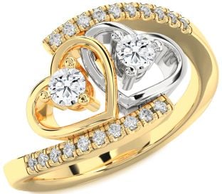 Diamond Platinum & Yellow Gold Heart Two Stone Ring