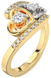 Diamond Platinum & Yellow Gold Heart Two Stone Ring