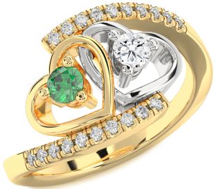Diamond White Yellow Gold Heart Two Stone Promise Ring