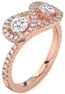 Diamond Rose Gold Infinity Round Two Stone Pave Ring