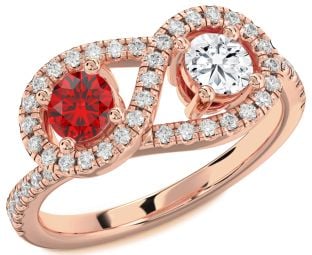 Diamond Rose Gold Silver Infinity Round Two Stone Pave Promise Ring