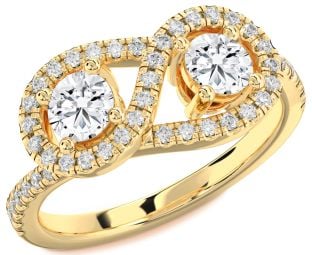 Diamond Gold Infinity Round Two Stone Pave Ring
