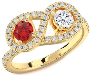 Diamond Gold Infinity Round Two Stone Pave Promise Ring