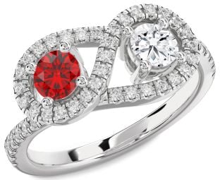 Diamond Platinum Infinity Round Two Stone Pave Promise Ring