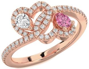 Diamond Rose Gold Silver Heart Two Stone Pave Promise Ring