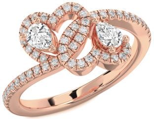 Diamond Rose Gold Heart Two Stone Pave Ring