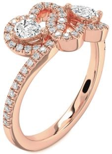 Diamond Rose Gold Heart Two Stone Pave Ring