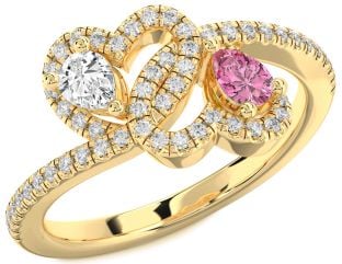 Diamond Gold Heart Two Stone Pave Promise Ring